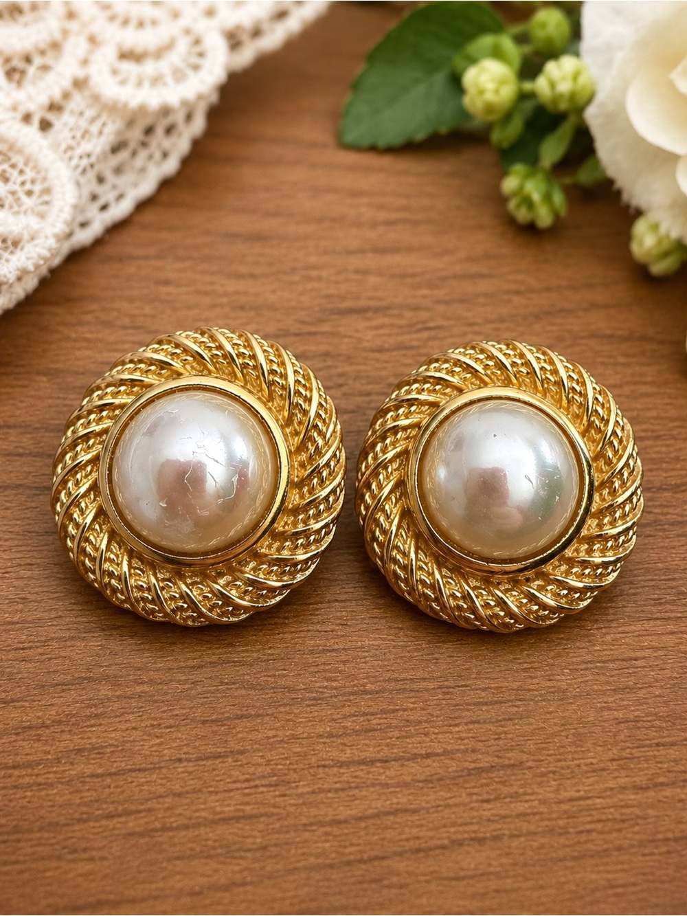 Dior Clip On Earrings Gold Tone Faux Pearl Rope Statement Vintage